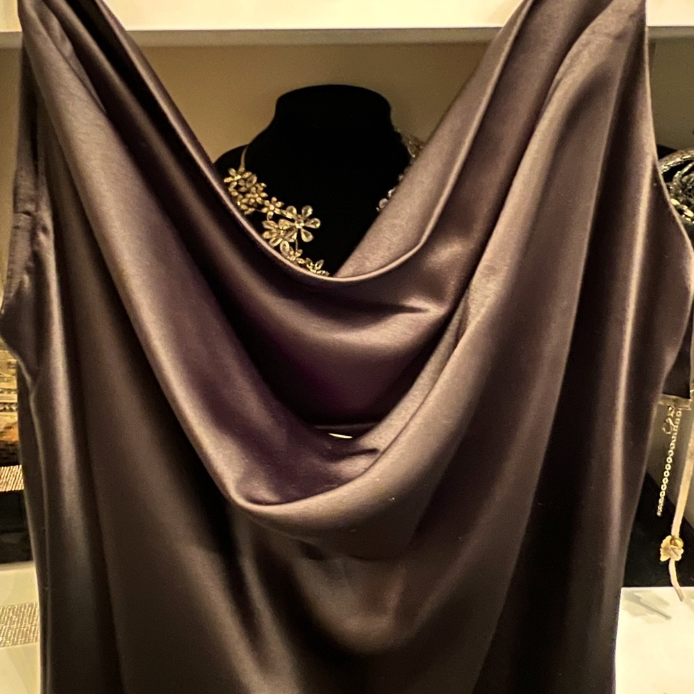 Hashtta Black Satin Spaghetti strap, Cowl Neck Slip Dress SzM - Picture 9 of 12